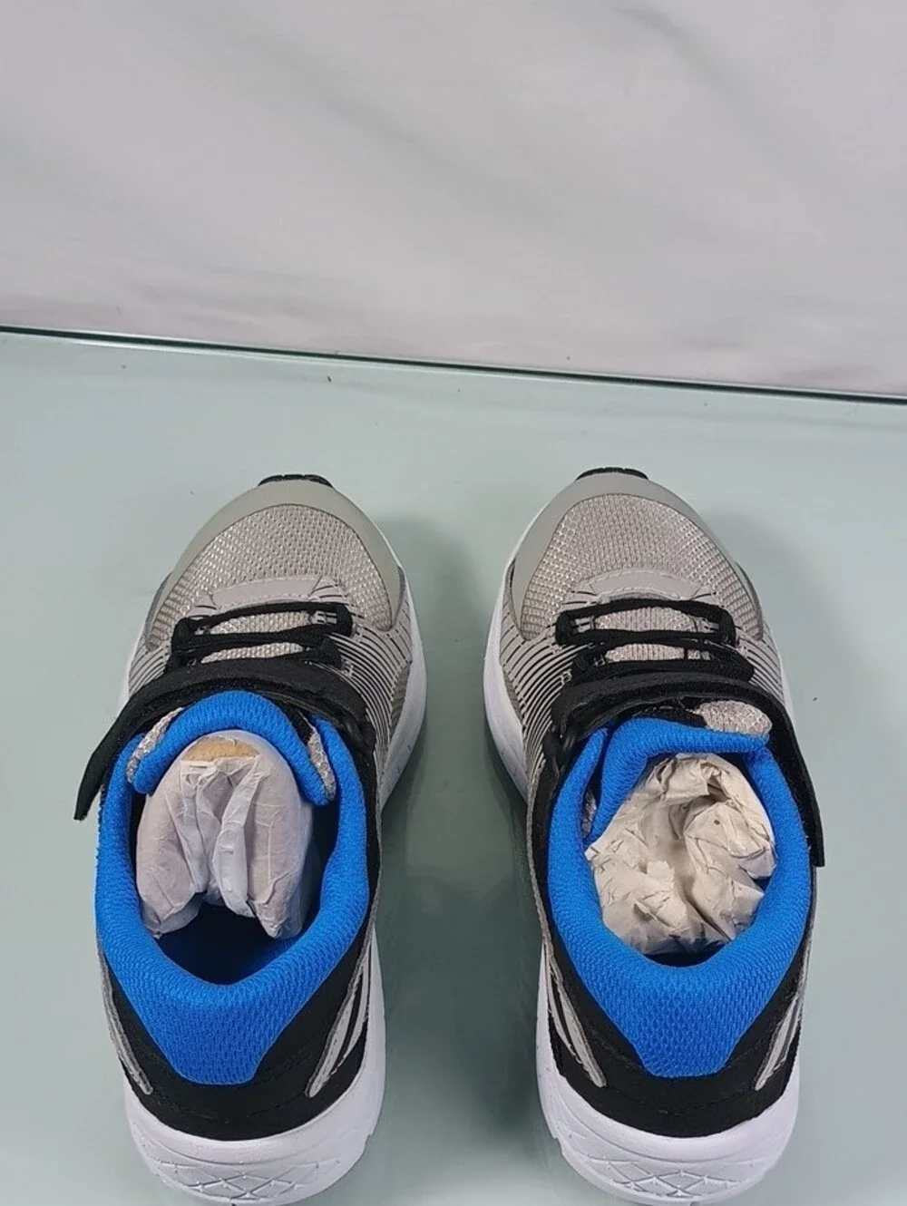 Saucony Gray and Blue Kids Athletic Sneakers with Hook-and-Loop Strap